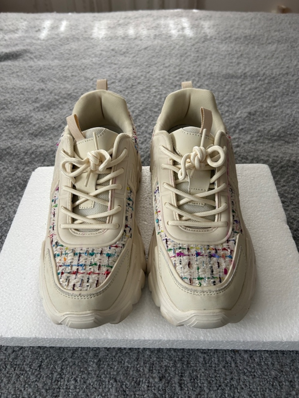 Cream Tweed Platform Sneakers - Women